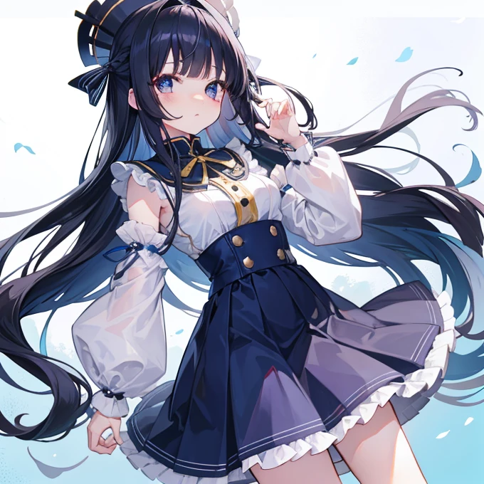 Angel 4K Girl with black hair, 17 years old, medium bust. Light blue eyes, long hair, left bow tied. Show off your thighs, wear earrings, put your hands together in a heart shape. With a smile on your face.