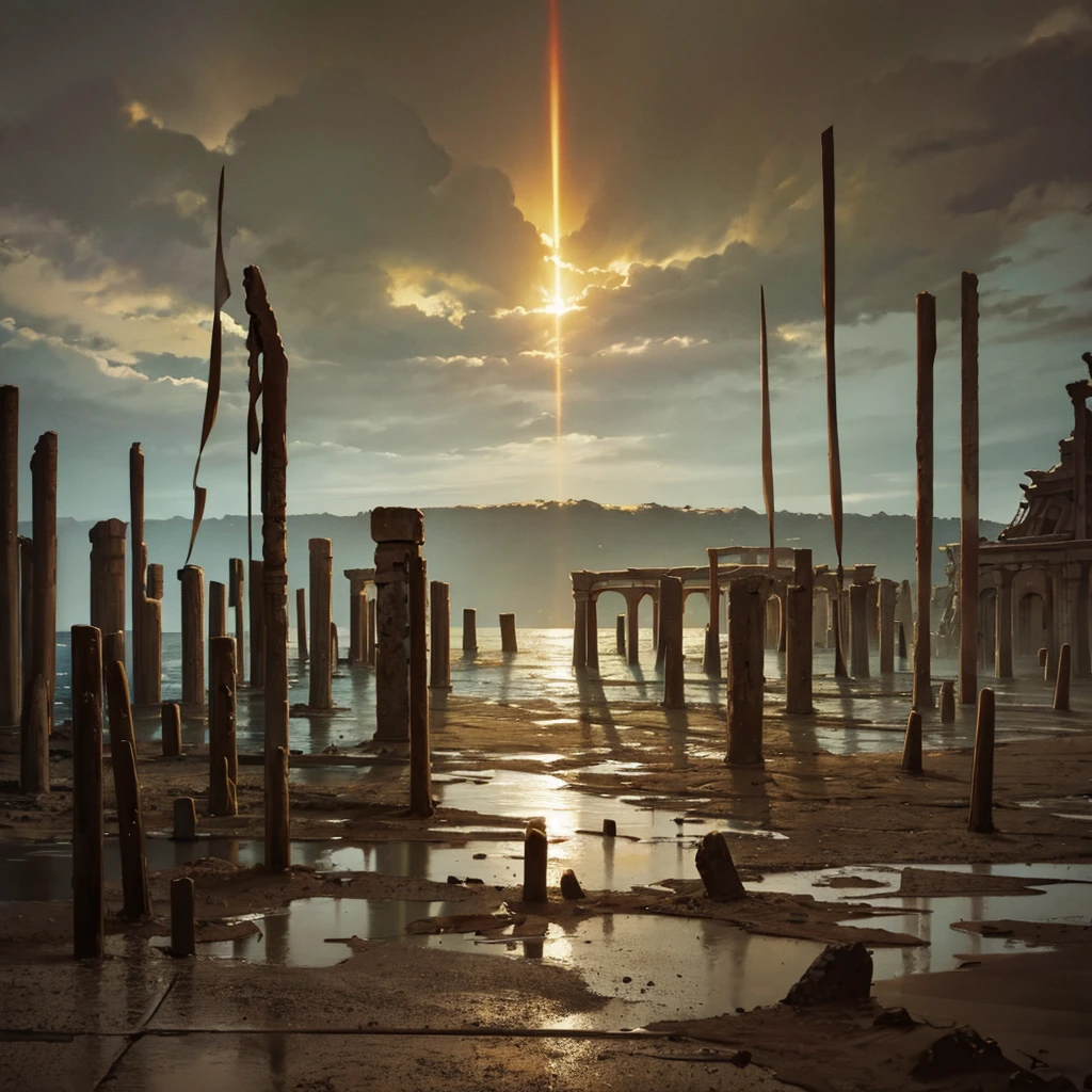Best illustrations、Best Quality、(No humans、Background only)、((((Sea of mud、Brown Sea、ancient ruins))))
