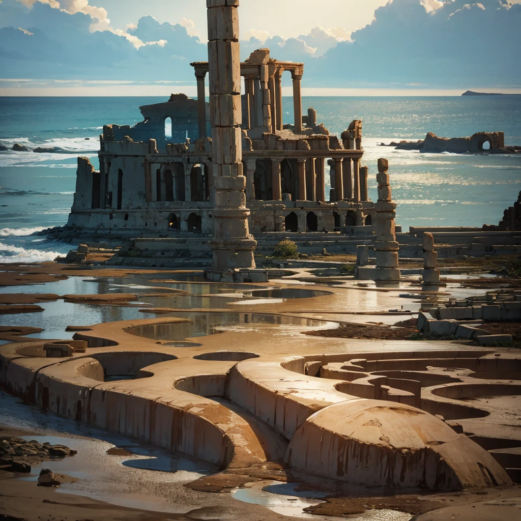Best illustrations、Best Quality、(No humans、Background only)、((((Sea of mud、Brown Sea、ancient ruins))))