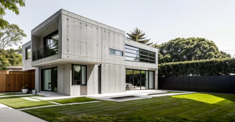 A modern house with a blend of contemporary materials like glass stands elegantly in front of a sidewalk and a road. This house exudes simplicity and sophistication through its clean lines and functional design.
The exterior of the house showcases a modern architectural style, predominantly employing glass and metal as its primary construction materials. The walls may be made of sleek concrete or smooth, minimalist panels. The clean geometric shapes and large windows allow ample natural light to flood the interior, giving an open and airy feel to the house.
Surrounded by a sidewalk and a well-kept road, the house integrates seamlessly with its urban setting. The sidewalk provides a pedestrian-friendly space, while the road offers accessibility for vehicles. The minimalistic landscaping complements the modern aesthetic of the house, creating an inviting and stylish presence within the neighborhood.
