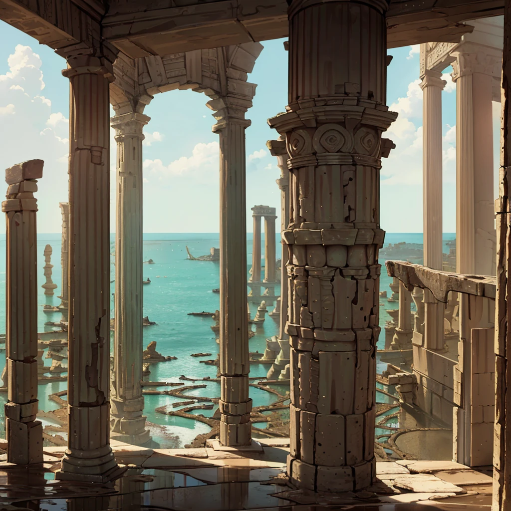Best illustrations、Best Quality、(No humans、Background only)、((((Sea of mud、Brown Sea、ancient ruins、Ancient pillar))))