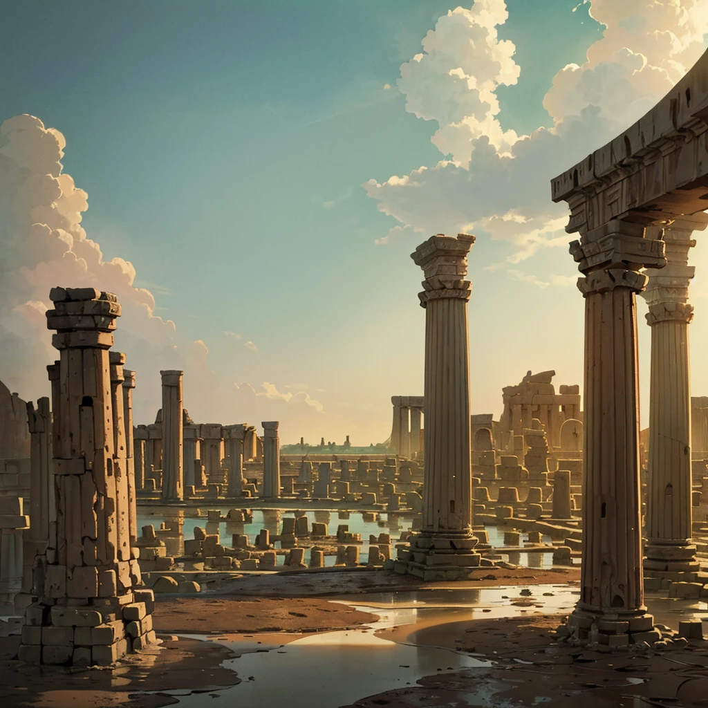 Best illustrations、Best Quality、(No humans、Background only)、((((Sea of mud、Brown Sea、ancient ruins、Ancient pillar))))