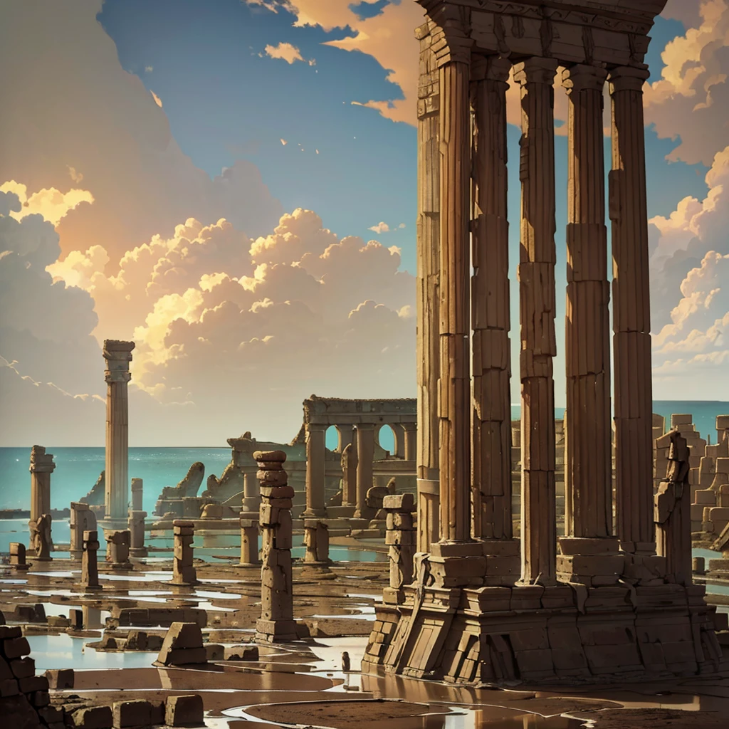 Best illustrations、Best Quality、(No humans、Background only)、((((Sea of mud、Brown Sea、ancient ruins、Ancient pillar))))