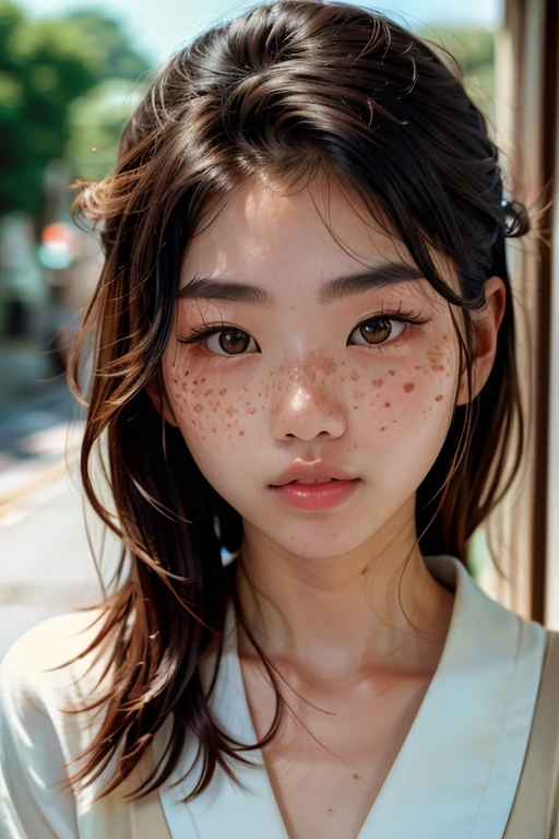 a beautiful japanese college girl with some freckles on her face inspired by hamada hideyaki shot by contax g1 with portra 800 film roll