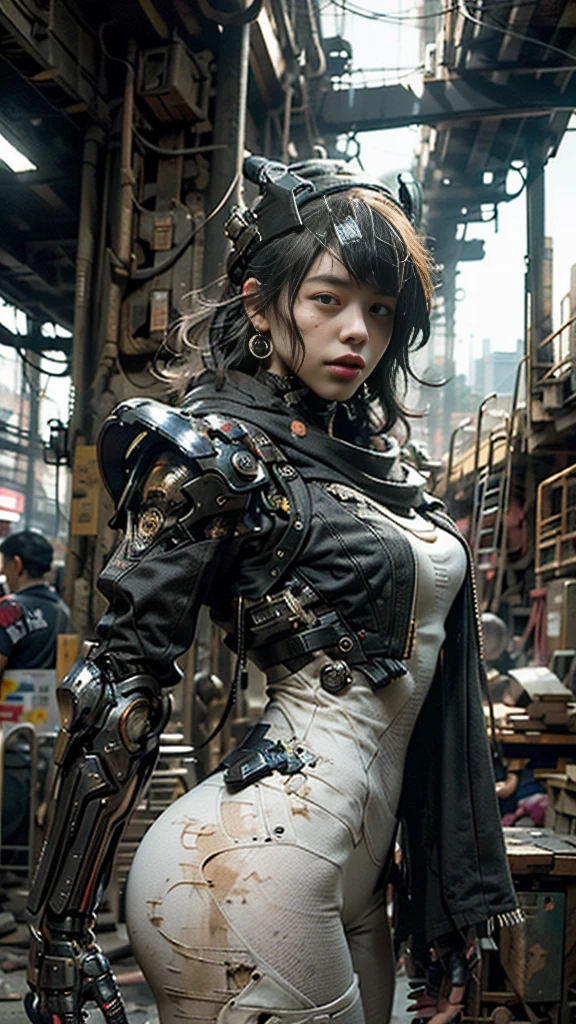 ((best quality)), ((masterpiece)), ((realistic)), (detailed), (photo-realistic:1.5), futuristic girl, (thick body), (white bodysuit), lights on armor, cybernetic headwear, looking at viewer, dynamic pose, post-apocalyptic, destroyed city background, buildings on fire, sci-fi, high resolution, ray tracing, nvidia, super resolution, unreal 5, subsurface scattering, pbr texturing, post processing, anisotropic filtering, depth of field, best sharpness and clarity, rule of thirds, 8k raw, (luminous particles:1.4), (extremely detailed cg, unity 8k wallpaper, 3d, cinematic lighting, lens flare), reflection, sharp focus, cyberpunk art, cyberpunk architecture, moisturized skin, realistic body, (16 years old), (girl), earrings, (cute face), vivid colors, bokeh, stimulating atmosphere, unique encounters, playful interactions, lively crowds, wind blowing, fantastic, dynamic, (selfie), (fisheye lens), neon, cyberpunk movie, cyberpunk city, fight, war, lightning,