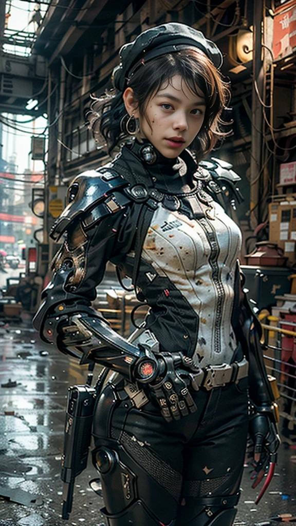 ((best quality)), ((masterpiece)), ((realistic)), (detailed), (photo-realistic:1.5), futuristic girl, (thick body), (white bodysuit), lights on armor, cybernetic headwear, looking at viewer, dynamic pose, post-apocalyptic, destroyed city background, buildings on fire, sci-fi, high resolution, ray tracing, nvidia, super resolution, unreal 5, subsurface scattering, pbr texturing, post processing, anisotropic filtering, depth of field, best sharpness and clarity, rule of thirds, 8k raw, (luminous particles:1.4), (extremely detailed cg, unity 8k wallpaper, 3d, cinematic lighting, lens flare), reflection, sharp focus, cyberpunk art, cyberpunk architecture, moisturized skin, realistic body, (), (girl), earrings, (cute face), vivid colors, bokeh, stimulating atmosphere, unique encounters, playful interactions, lively crowds, wind blowing, fantastic, dynamic, (fisheye lens), neon, cyberpunk movie, cyberpunk city, fight, war, lightning,