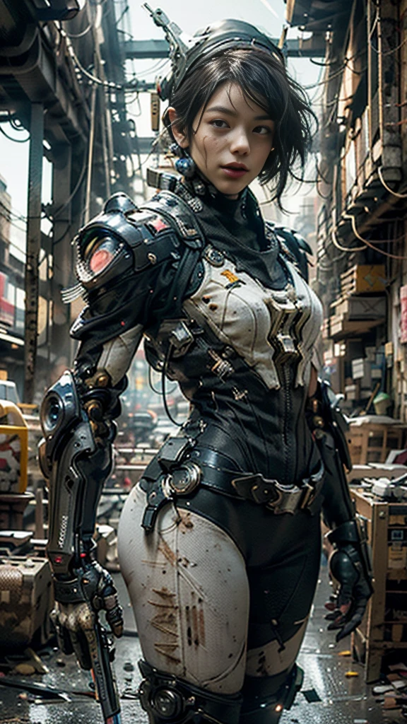 ((best quality)), ((masterpiece)), ((realistic)), (detailed), (photo-realistic:1.5), futuristic girl, (thick body), (white bodysuit), lights on armor, cybernetic headwear, looking at viewer, dynamic pose, post-apocalyptic, destroyed city background, buildings on fire, sci-fi, high resolution, ray tracing, nvidia, super resolution, unreal 5, subsurface scattering, pbr texturing, post processing, anisotropic filtering, depth of field, best sharpness and clarity, rule of thirds, 8k raw, (luminous particles:1.4), (extremely detailed cg, unity 8k wallpaper, 3d, cinematic lighting, lens flare), reflection, sharp focus, cyberpunk art, cyberpunk architecture, moisturized skin, realistic body, (16 years old), (girl), earrings, (cute face), vivid colors, bokeh, stimulating atmosphere, unique encounters, playful interactions, lively crowds, wind blowing, fantastic, dynamic, (selfie), (fisheye lens), neon, cyberpunk movie, cyberpunk city, fight, war, lightning,