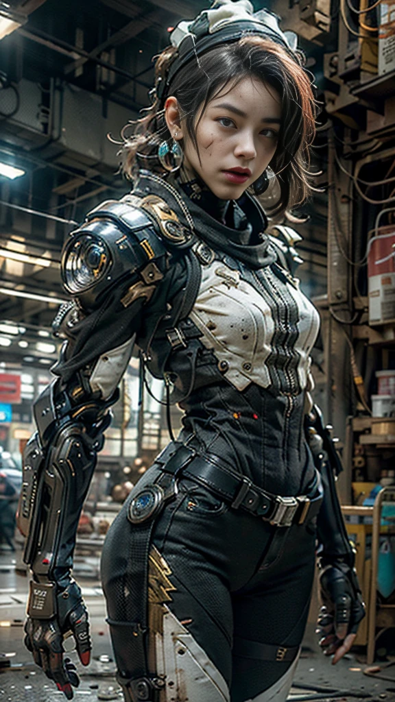 ((best quality)), ((masterpiece)), ((realistic)), (detailed), (photo-realistic:1.5), futuristic girl, (thick body), (white bodysuit), lights on armor, cybernetic headwear, looking at viewer, dynamic pose, post-apocalyptic, destroyed city background, buildings on fire, sci-fi, high resolution, ray tracing, nvidia, super resolution, unreal 5, subsurface scattering, pbr texturing, post processing, anisotropic filtering, depth of field, best sharpness and clarity, rule of thirds, 8k raw, (luminous particles:1.4), (extremely detailed cg, unity 8k wallpaper, 3d, cinematic lighting, lens flare), reflection, sharp focus, cyberpunk art, cyberpunk architecture, moisturized skin, realistic body, (16 years old), (girl), earrings, (cute face), vivid colors, bokeh, stimulating atmosphere, unique encounters, playful interactions, lively crowds, wind blowing, fantastic, dynamic, (selfie), (fisheye lens), neon, cyberpunk movie, cyberpunk city, fight, war, lightning,