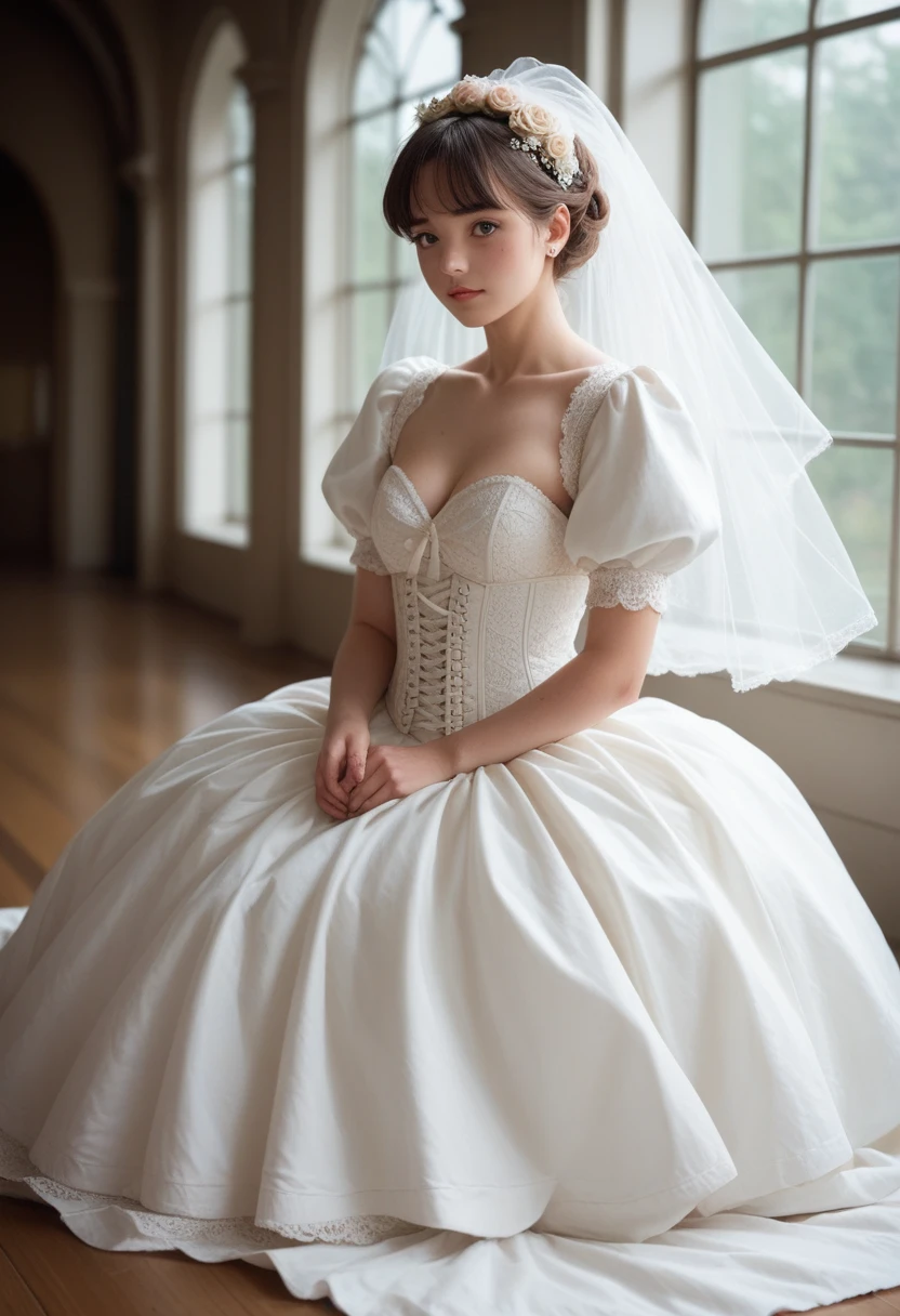 ok, generates a diamond white wedding dress with a fitted lace and beaded corset, which releases the organza fabric and the tulle that highlights the very pompous princess cut, with a three-meter train with embroidery on the floor and the back with a U-neckline with dropped sleeves that give it a delicate touch for a favorito