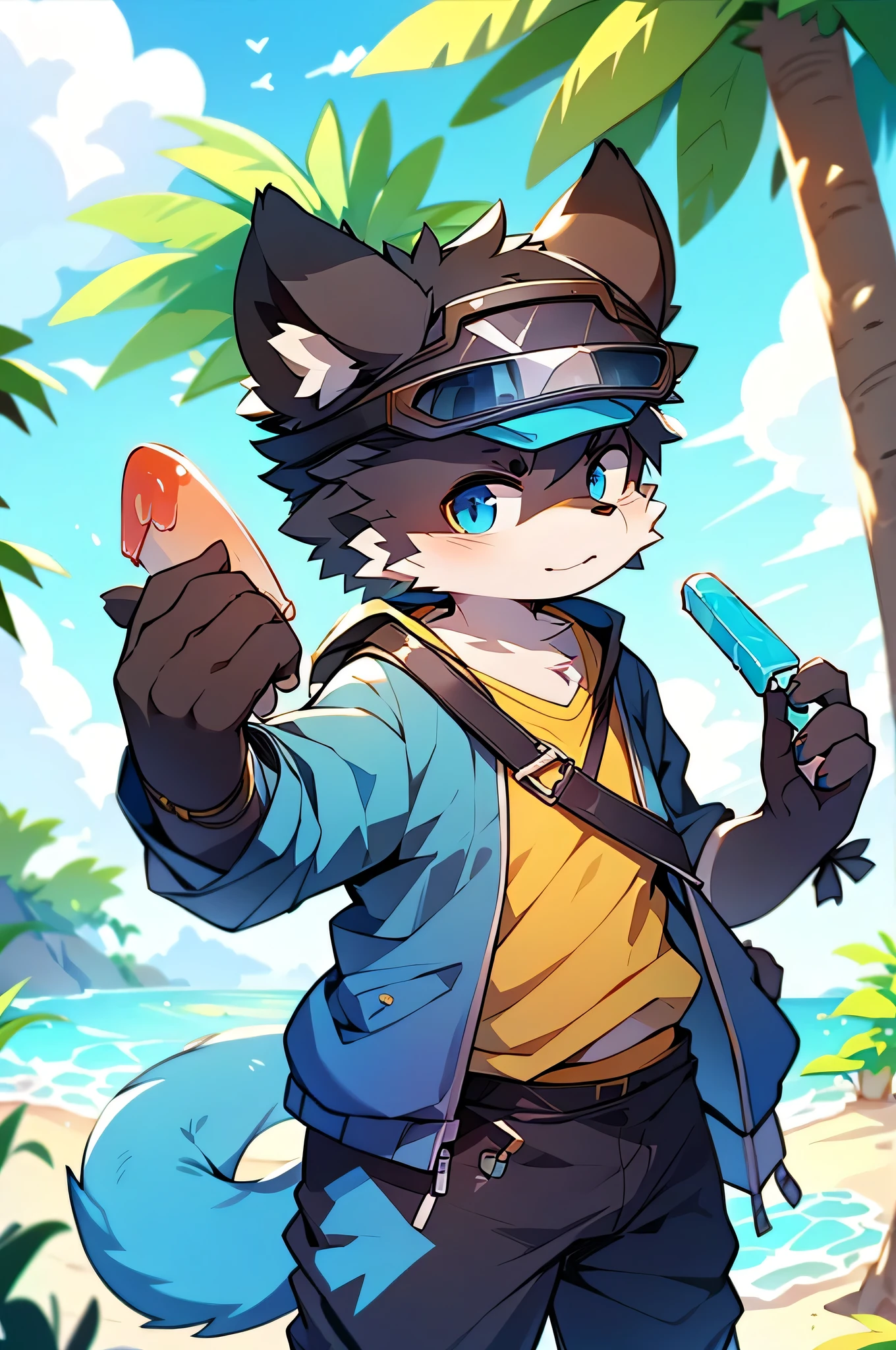 author：Junior Lesque, author：Kirito, Mammals, Furry, male, alone, wear, visor, Licking a popsicle, summer,