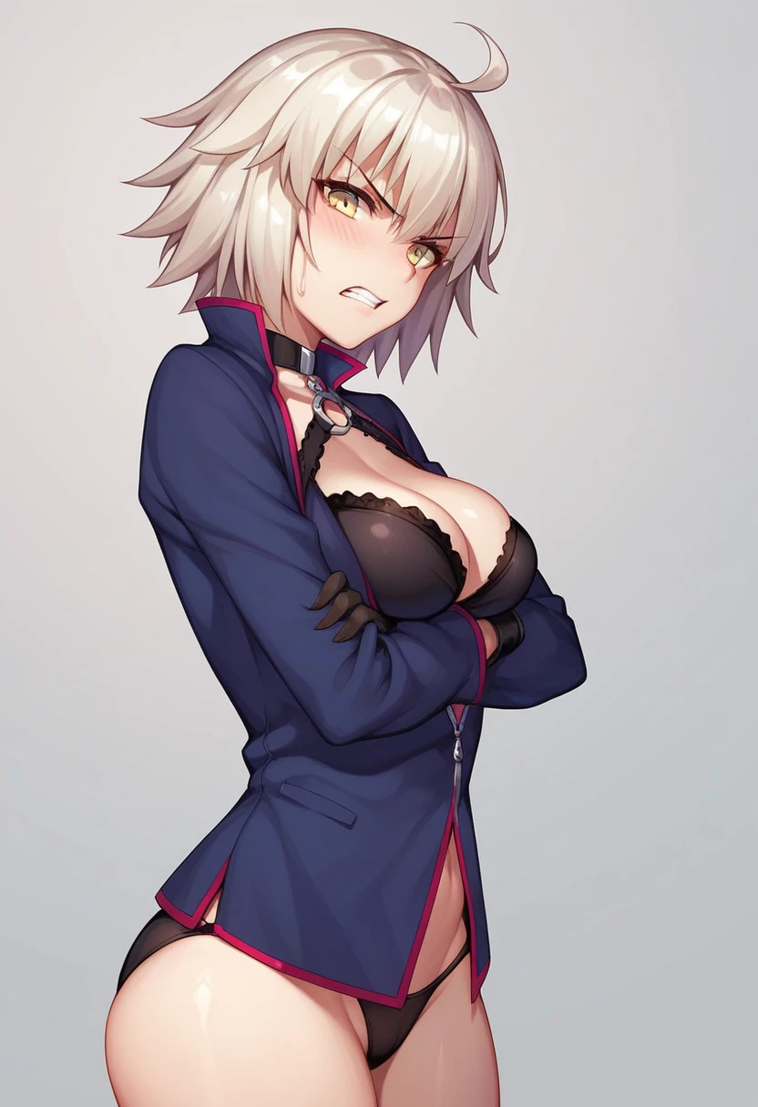 1 girl, Jeanne D Arc Alter, Fate Grand Order, standing, arms crossed, scowling, looking at Jeanne D Arc, Fate Grand Order