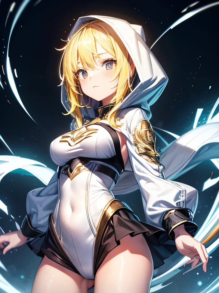 Highest quality, masterpiece, High resolution, 8k, Hoodies and anime style girls, One Girl, Detailed line drawing, Bright White and Bright Amber Styles, Digital Enhancement, close, Anime Core, Flowing fabric