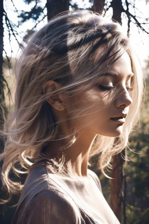 Dark and neutral background, The human head is emphasized, Showing calm and peaceful characteristics. Close your eyes and be in a deep meditative state, A soft glow emanates from within, Illuminating a tree-shaped brain. Pale purple tones, Light pink, And the silver color permeates the image., Increase brightness. Realistic skin texture, hair, The wood gives it a realistic look. Accurate lighting and shadows add depth to your images, Bright, contrasting colors enhance the visual effect. Brush strokes and digital textures add an artistic touch to the tranquil scene. The overall configuration is、It conveys a sense of calm and tension.。