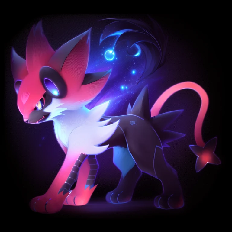 a close up of a cartoon cat with a star in its mouth, zorua pokemon, new pokemon, illustration pokemon, conceptual mystery pokemon, hypdertailed, full body portrait of a zentaur, mystery pokemon, weird pokemon, style of cute pokemon, shadow, style of pokemon, similar to pokemon, nighttime!, nighttime!!, portrait of zeraora, sirius