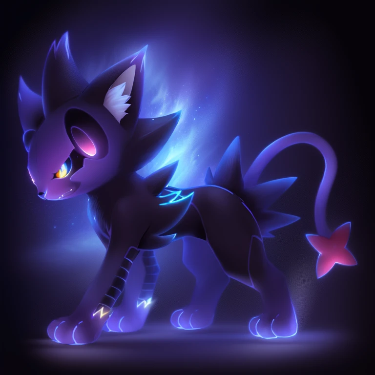a close up of a cartoon cat with a star in its mouth, zorua pokemon, new pokemon, illustration pokemon, conceptual mystery pokemon, hypdertailed, full body portrait of a zentaur, mystery pokemon, weird pokemon, style of cute pokemon, shadow, style of pokemon, similar to pokemon, nighttime!, nighttime!!, portrait of zeraora, sirius