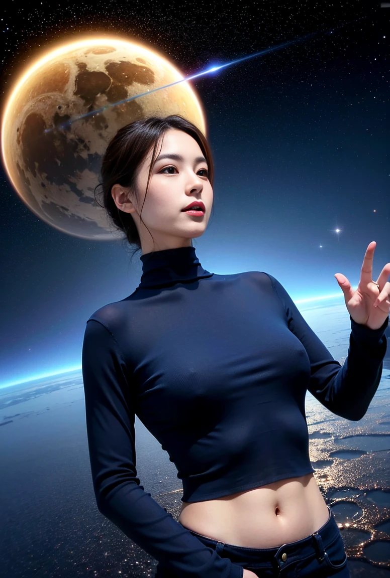 The background is space、The body is floating in the air,There's a naked woman in a tornado,A naked woman is seen flying through the air in a tornado.,breast, long hair, Woman wearing a thin pink mesh shirt, Spacewalk, pose for a photo, 18-year-old, (((Wearing a light pink mesh top))), (((The lower half is naked))),Incredible beauty, Beautiful curves, skin color is wheat-colored, Blonde, ,Beautiful woman, smile, eyelash, The face is very detailed, (((The lower half is naked))), sexy blonde Model, (Big Hips)) smile,((Completely naked)),(Saturn is visible),((Spacewalk )) ,Blonde girl, View from below、(( Large nippley nipples are erect),(((The lower half is naked))),(Genitals are visible)、The labia majora are open,