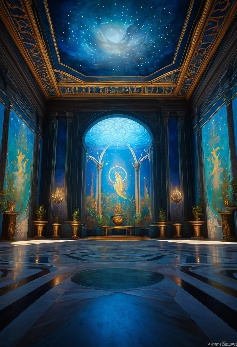 Elaborate frescoes in palaces. Traverse the grand halls of Atlantean palaces adorned with elaborate frescoes that recount legendary tales. Captured in 8k resolution, each fresco is a masterpiece of color and composition. Cinematic lighting amplifies the vibrancy, casting soft shadows that add depth. Witness the artistic brilliance of Atlantis, crafted in Unreal Engine, presented in the vivid hues of a ProPhoto RGB spectrum.
