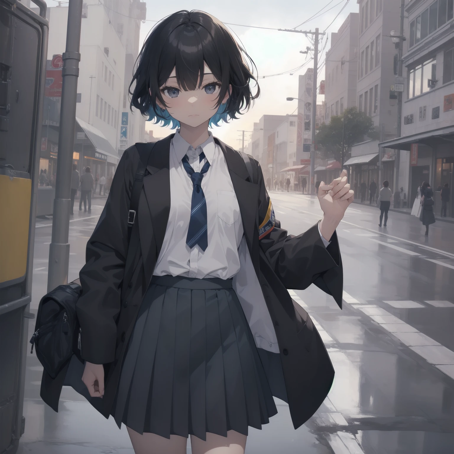 ultra-absurdres-Top quality by artist God, ultra-detailed, high resolution, anime moe artstyle, best anime 8k konachan wallpaper, pixiv contest winner, pool:2810, perfect anatomy,break, 1girl, (Please draw a girl walking sleepily to school alone. )break,(Solo,little female, 13-year-old:1.3),Full limbs, complete fingers,a junior high school student, (very short hair), short cut, flat chest, , small butt, small black eyes, beautiful detailed eyes, well-proportioned iris and pupils, expressive eyes, highres detailed hair, soft expression, salor school_uniform, sailor collar, serahuku, bow, pleated skirt,(Detailed Lighting), (Detailed background), in the School commute route. break,super detailed skin, Best cinematic lighting powered by famous artist, 8k,beauty illustration,photoshop_(medium),very aesthetic,break,((artist:fujima_takuya )), artist:clamp ,artist:carnelian ,artist:kantoku ,
