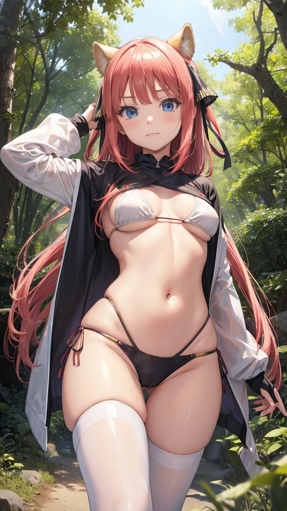 Nino Nakano,pose sexy,futuristic clothing,forest, white light bikini girl, camel toe,