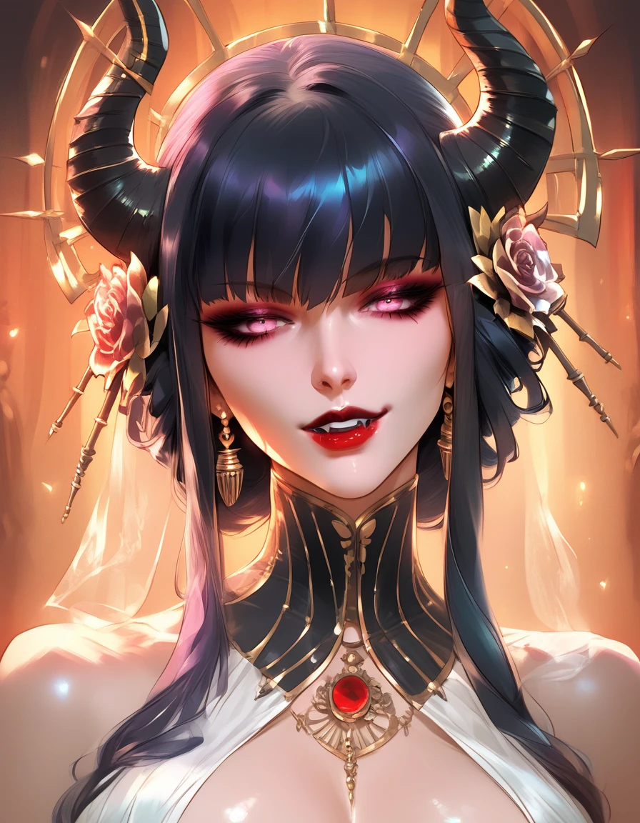  masterpiece, best quality, Eliza, vampire, face portrait, beautiful, horns