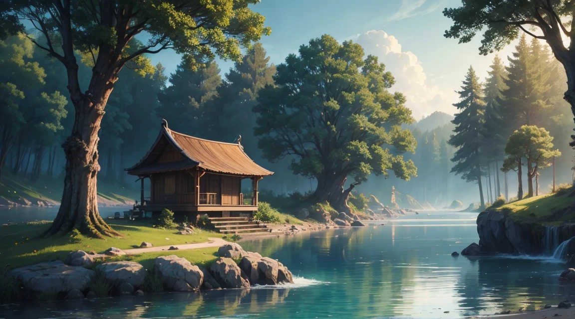 naturey, Realism, 4K, sky, TREES, water, sky, stele, animals, lights