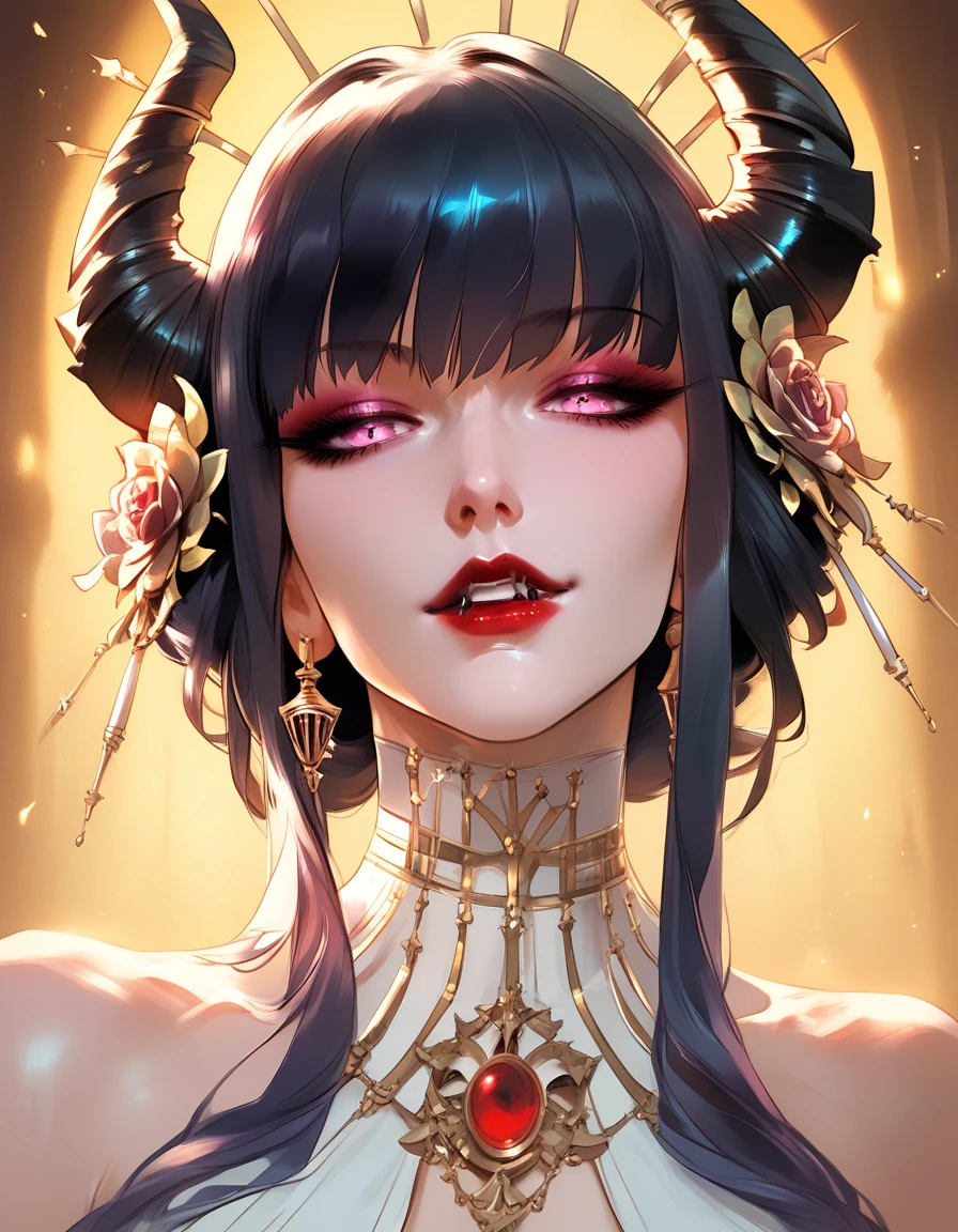 masterpiece, best quality, Eliza, vampire, face portrait, beautiful, horns
