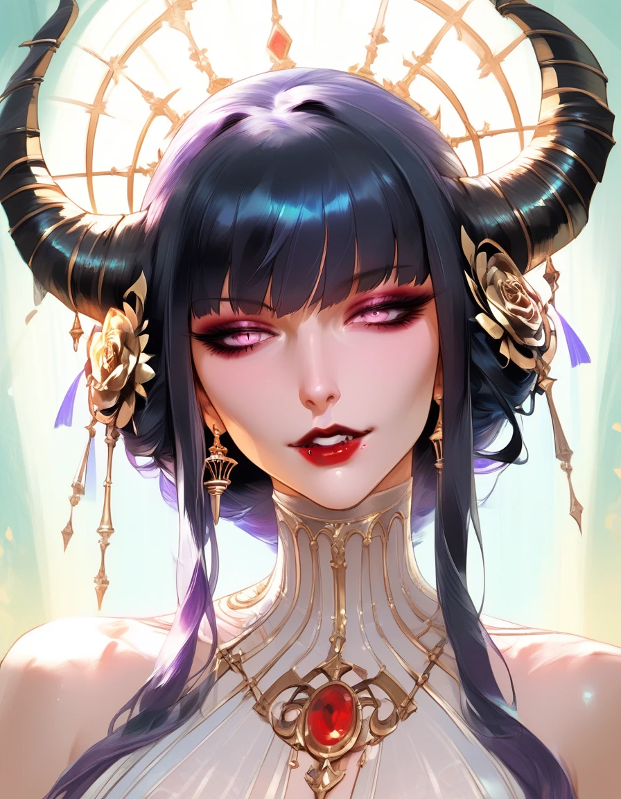  masterpiece, best quality, Eliza, vampire, face portrait, beautiful, horns