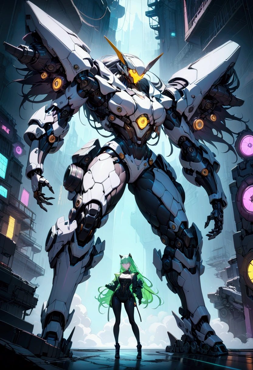 A massive mechanical creature, intricate gears and machinery, glowing neon-like lights, cyberpunk aesthetic, futuristic environment, intricate metallic textures, dynamic pose, cinematic lighting, (4k,8k,highres:1.2), ultra-detailed, machinery, steam punk, industrial, advanced technology, advanced robotics, complex design, dynamic movement, powerful presence, ominous atmosphere, masterpiece, best quality, very aesthetic, absurdres