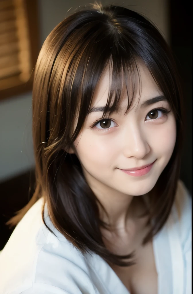 best quality, face focus, soft light, ultra high res, (photorealistic:1.4), RAW photo,(Shinozaki Ai), white skin,
1 Japanese girl, solo, cute face , kawaii, smile, (pupil, lights in the eyes), detailed beautiful face, busty,(high resolution detail of human skin texture),(long hair),(portrait), upper body, white traditional kimono, in the bedroom,