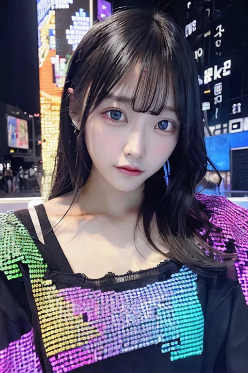 (Front Focus),(In the Dark:1.6),, (masterpiece, Highest品質, Highest, Official Art, beautifully、aesthetic:1.2),(masterpiece, Highest品質, Highest quality, Official Art, beautifully、aesthetic:1.2),(masterpiece, Highest品質, Highest quality, Official Art, beautifully、aesthetic:1.2), One girl, Glitch Art, (Digital Distortion), Pixelated Fragments, Data Corruption,Colorful Noise, Visual clutter,Modern aesthetics