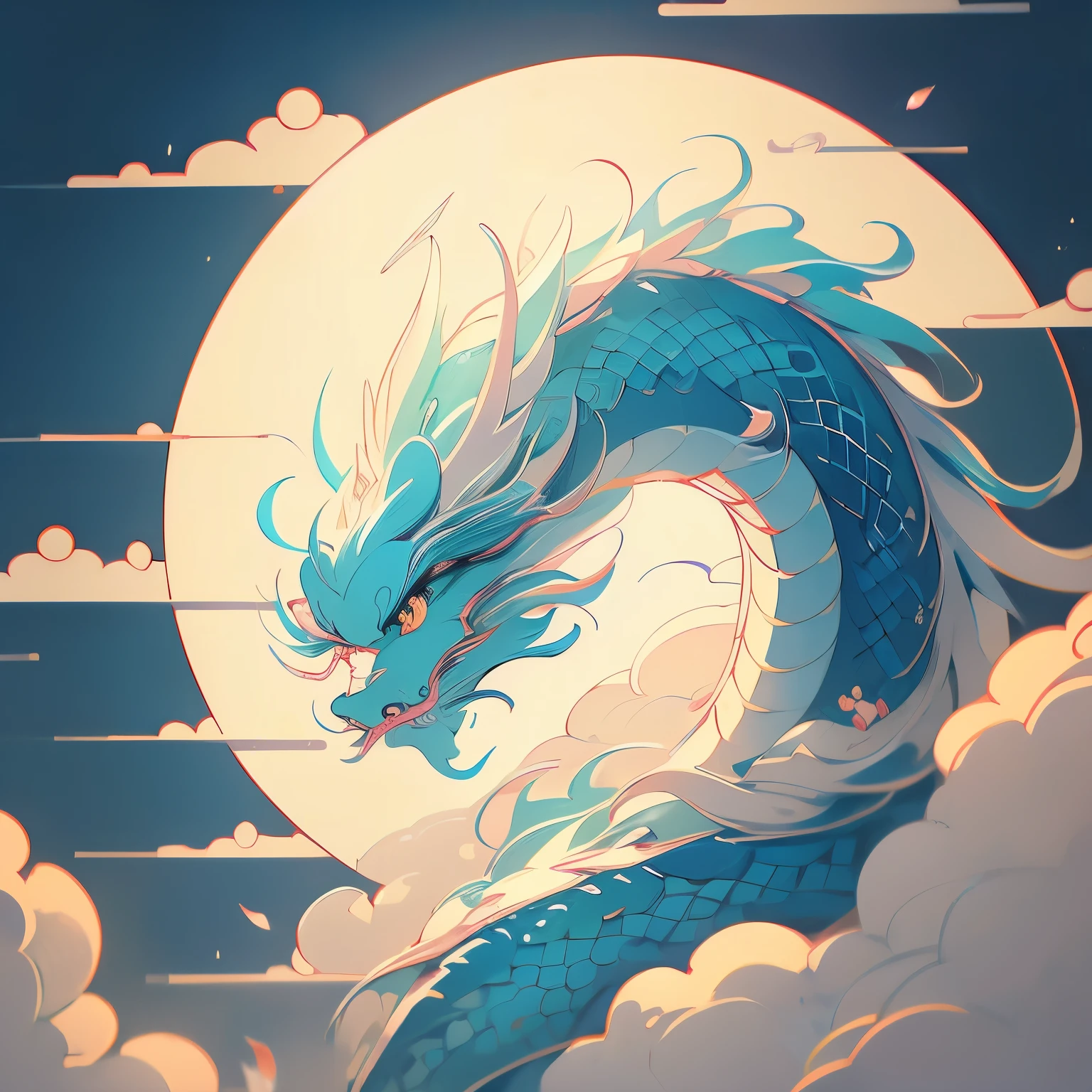 chinese dragon painting on a wall, highly intricate and colorful, dragon art, majestic japanese dragon, dragon in the sky, lung dragon, chinese dragon, ✏️🎨, a dragon made of clouds, very detailed and colorful, cyan chinese dragon fantasy, chinese fantasy, oil painting of dragon, vaporwave colors!, smooth chinese dragon, colourful!! highly detailed