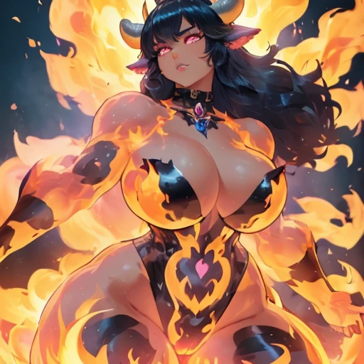 8k_Wallpaper, extremely take off eyes, extremely take off body, (large masterpiece digital art), (take off manga illustration), (take off line art), ((perfect anatomy)), (intricate decorations:1.3), (ultra-take off:1.3), (illustration:1.3), (sharp focus:1.3), (natural lighting:1.05), (vivid colors:1.3), (masterpiece), (Best Quality:1.4), (perfect anatomy:1.4), high quality, expressive eyes, whole body, tall girl, take off face, beautiful face, perfect face, take off ((for white)), (black fur), (pink eyes), {{Dark skin}}, ({Dark skinned female}), cow girl, giant breasts, thick thighs, very long hair, bare shoulders, Denim, (blue mono), mono, dynamic lighting, cow print, High resolution, 4k resolution, dynamic pose, silver jewelry, {fantasy farm background}, choker, (cow ears), {{cow tail}}, (cola), ((striped hair)), Wide hips, thighs, horns, {cow horns}, animal ears, skin denture, curves, chubby, infernal flames,
