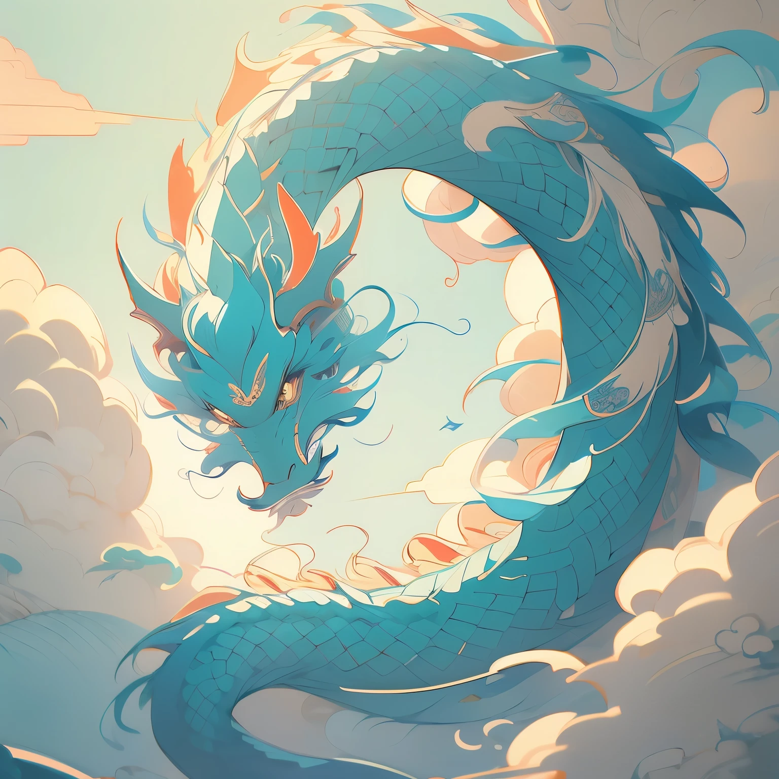 chinese dragon painting on a wall, a detailed painting by Russell Dongjun Lu, tumblr, psychedelic art, highly intricate and colorful, dragon art, majestic japanese dragon, dragon in the sky, lung dragon, chinese dragon, ✏️🎨, a dragon made of clouds, very detailed and colorful, cyan chinese dragon fantasy, chinese fantasy, oil painting of dragon