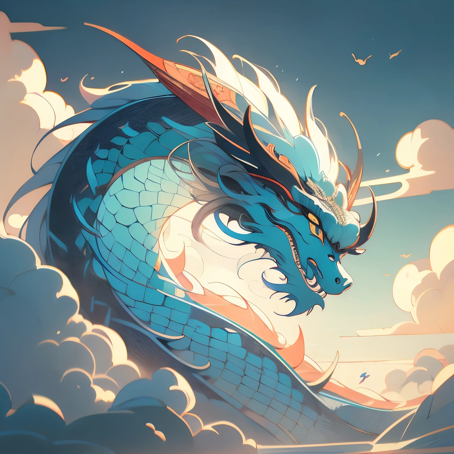 chinese dragon painting on a wall, a detailed painting by Russell Dongjun Lu, tumblr, psychedelic art, highly intricate and colorful, dragon art, majestic japanese dragon, dragon in the sky, lung dragon, chinese dragon, ✏️🎨, a dragon made of clouds, very detailed and colorful, cyan chinese dragon fantasy, chinese fantasy, oil painting of dragon