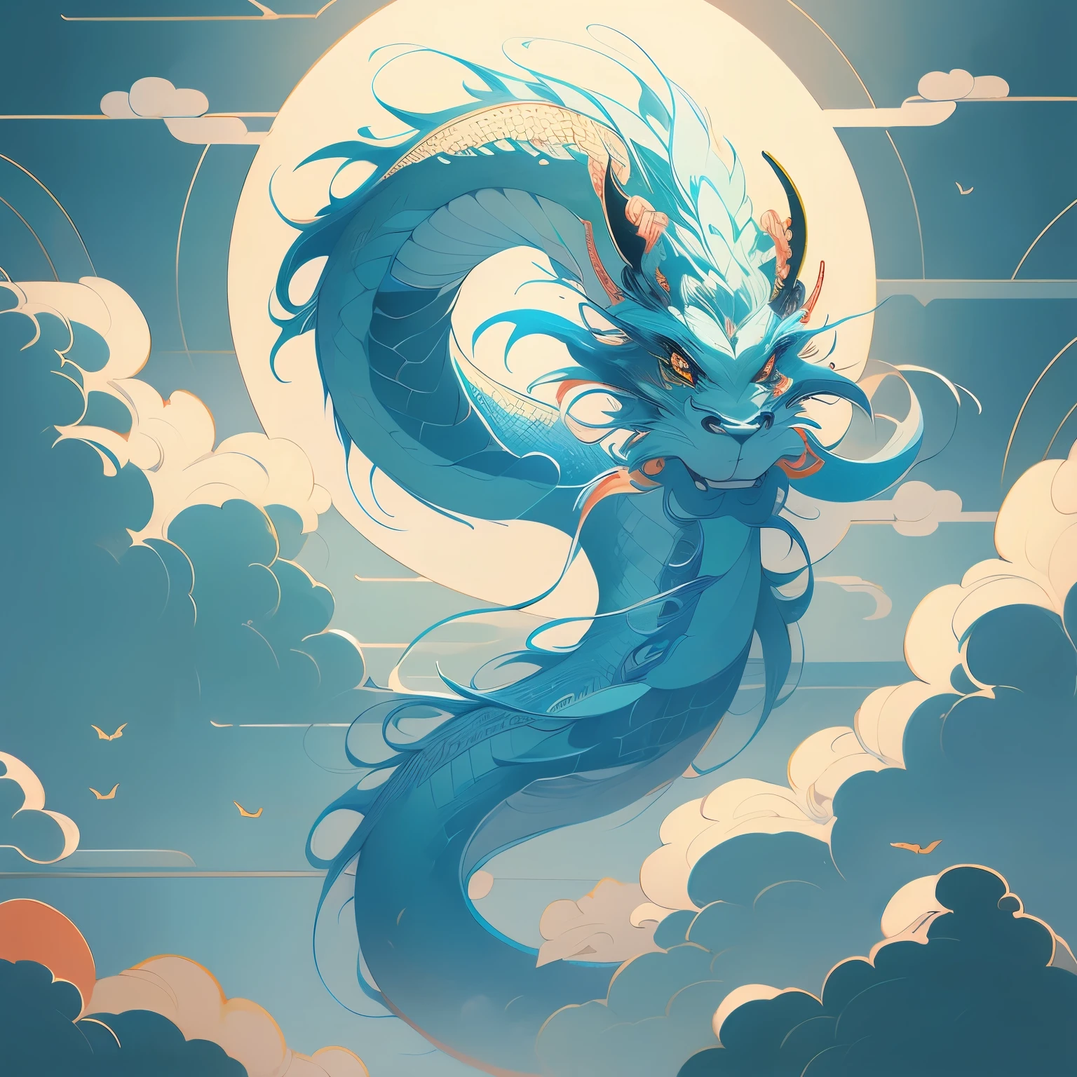 chinese dragon painting on a wall, a detailed painting by Russell Dongjun Lu, tumblr, psychedelic art, highly intricate and colorful, dragon art, majestic japanese dragon, dragon in the sky, lung dragon, chinese dragon, ✏️🎨, a dragon made of clouds, very detailed and colorful, cyan chinese dragon fantasy, chinese fantasy, oil painting of dragon