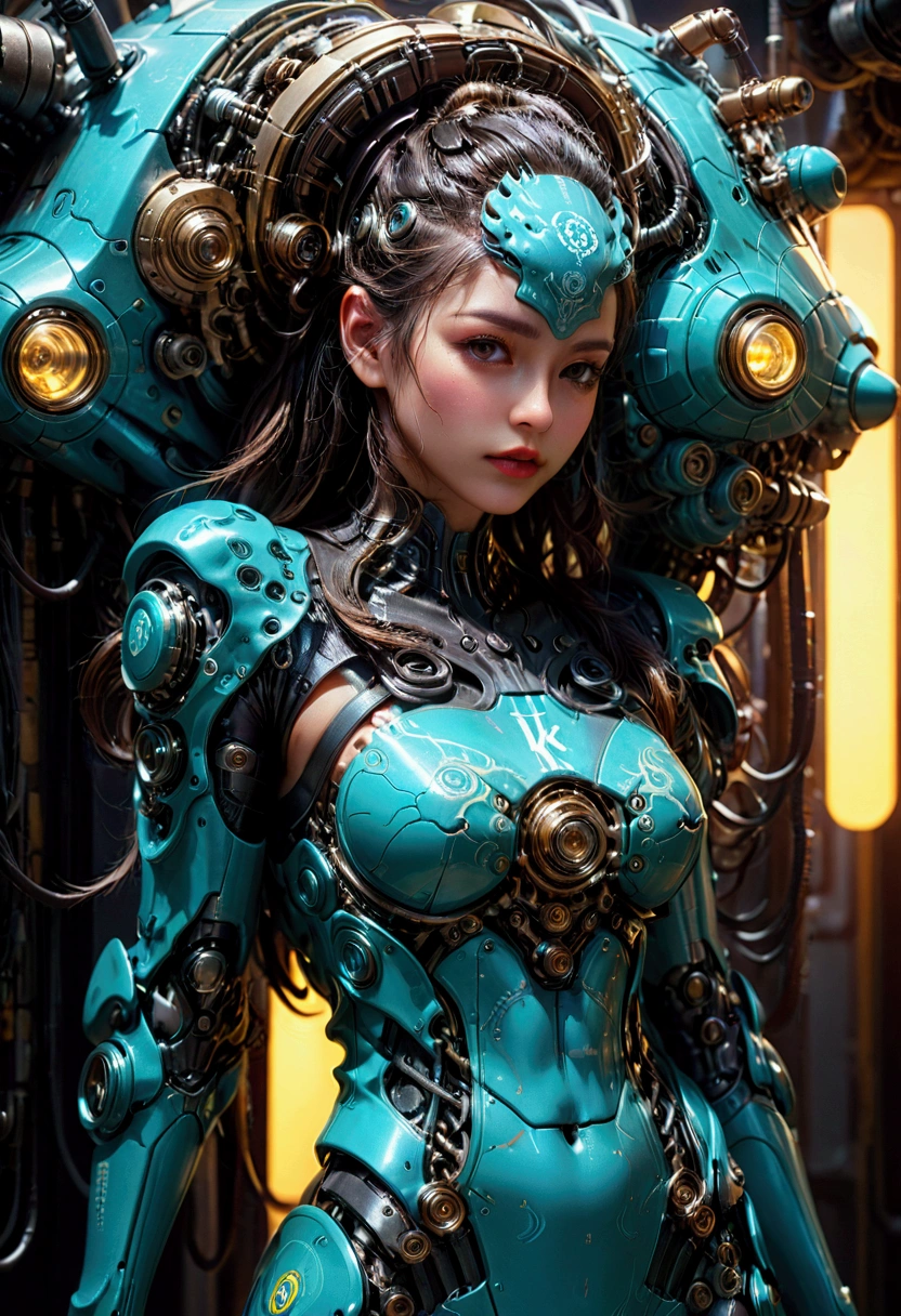 A massive mechanical creature, intricate gears and machinery, glowing neon-like lights, cyberpunk aesthetic, futuristic environment, intricate metallic textures, dynamic pose, cinematic lighting, (4k,8k,highres:1.2), ultra-detailed, machinery, steam punk, industrial, advanced technology, advanced robotics, complex design, dynamic movement, powerful presence, ominous atmosphere, masterpiece, best quality, very aesthetic, absurdres
