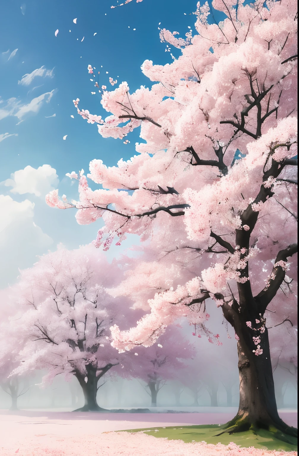 there is a tree with pink flowers in the foggy area, extremely beautiful and ethereal, spring early morning, misty garden, incredibly ethereal, cherry blossom forest, cherry blossom, cherry blossoms, flowers and trees, detailed trees in bloom, cherry blossom tree, cherry tree in the background, by Xie Shichen, by Cheng Jiasui, very ethereal, beautiful!!!!!!!!!
