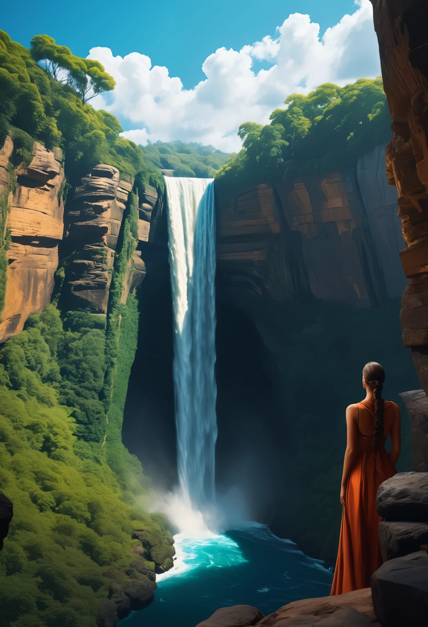 Cliff overlooking the waterfall, There are some arch-shaped stones on the top, Matte painting 8k, Matte Paint 8K, Portrait Wallpaper 8K, Portrait Wallpaper 8K, Portrait Wallpaper 4K, Portrait Wallpaper 4K, The Lost Series, realistic fantasy render, 8K resolution digital painting, 8K resolution digital painting, Jessica Rossier Fantasy Art, 4K rendered matte paint, 3D rendered matte paint
