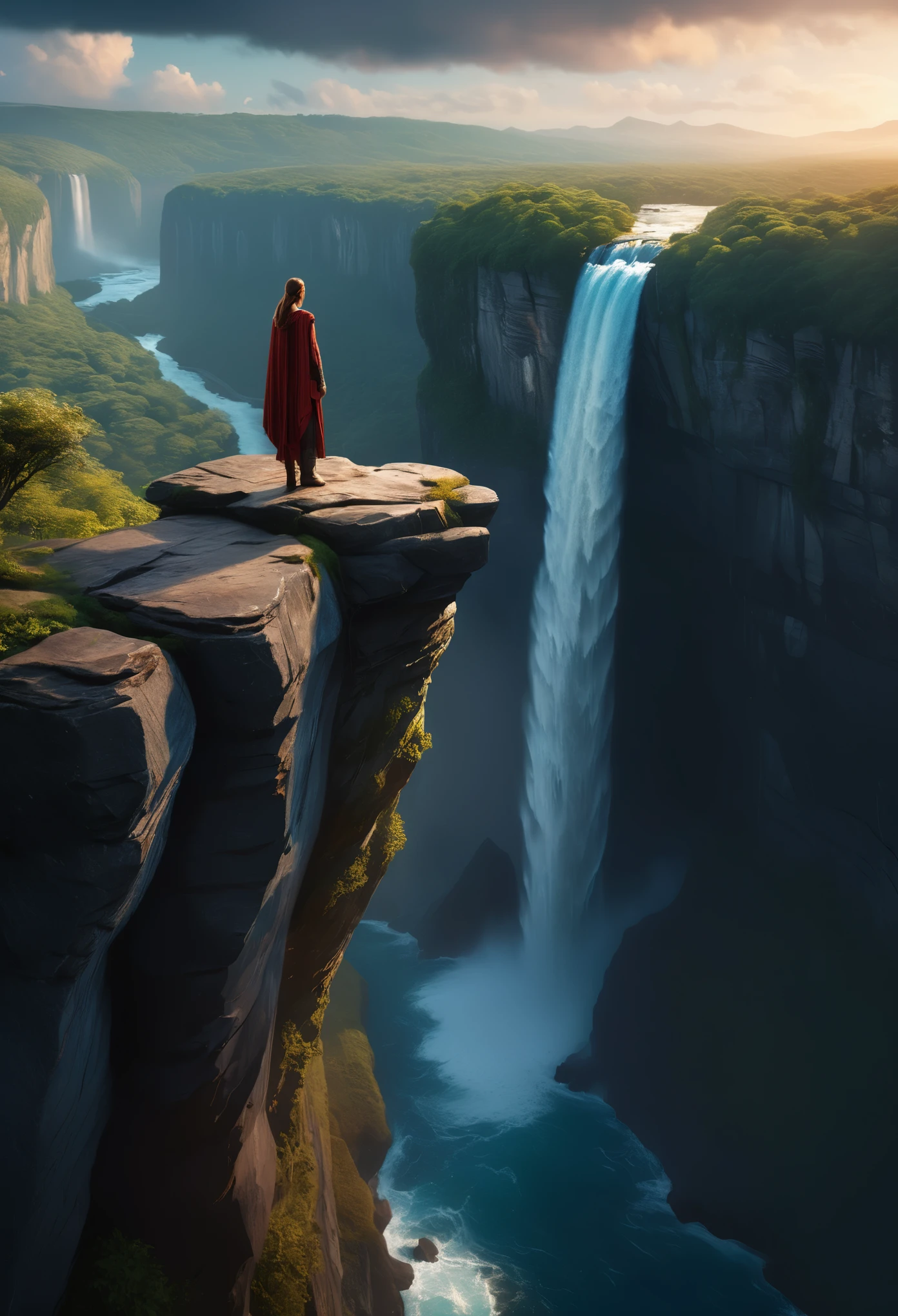 Cliff overlooking the waterfall, There are some arch-shaped stones on the top, Matte painting 8k, Matte Paint 8K, Portrait Wallpaper 8K, Portrait Wallpaper 8K, Portrait Wallpaper 4K, Portrait Wallpaper 4K, The Lost Series, realistic fantasy render, 8K resolution digital painting, 8K resolution digital painting,  Jessica Rossier Fantasy Art, 4K rendered matte paint, 3D rendered matte paint  