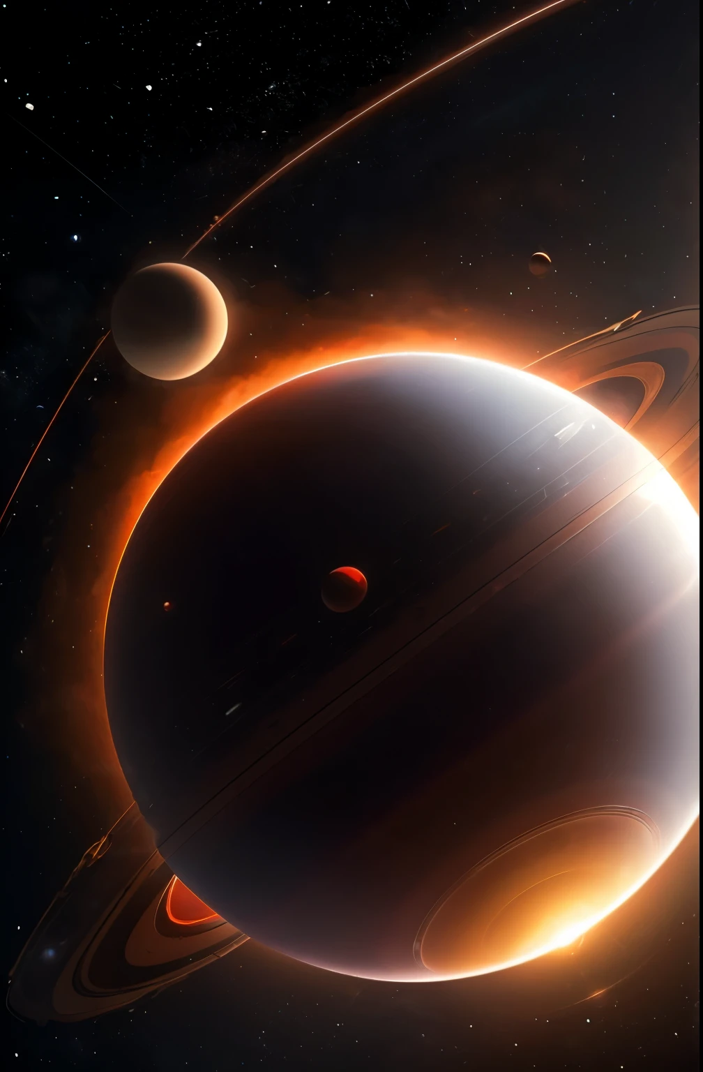 a red saturn with a ring in the sky, planet with rings, ringed planet in the sky, big disc of planet, saturn in the background, orbiting a gas giant planet, in honor of saturn, planet saturn, over looking saturn, saturn in the sky, large planet in the background, orbiting a gas giant, beautiful space star planet neon, saturn