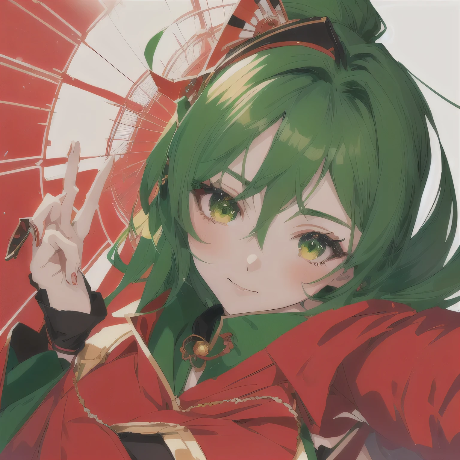 Anime girl with green hairstyle and red background, Guviz, Guviz-style artwork, a beautiful anime portrait, Stunning anime face portrait, detailed portrait of an anime girl, Beautiful character painting, Portrait of an anime girl, Beautiful anime woman, Beautiful anime girl, portrait anime girl, guweiz masterpiece, Japanese art style, anime woman