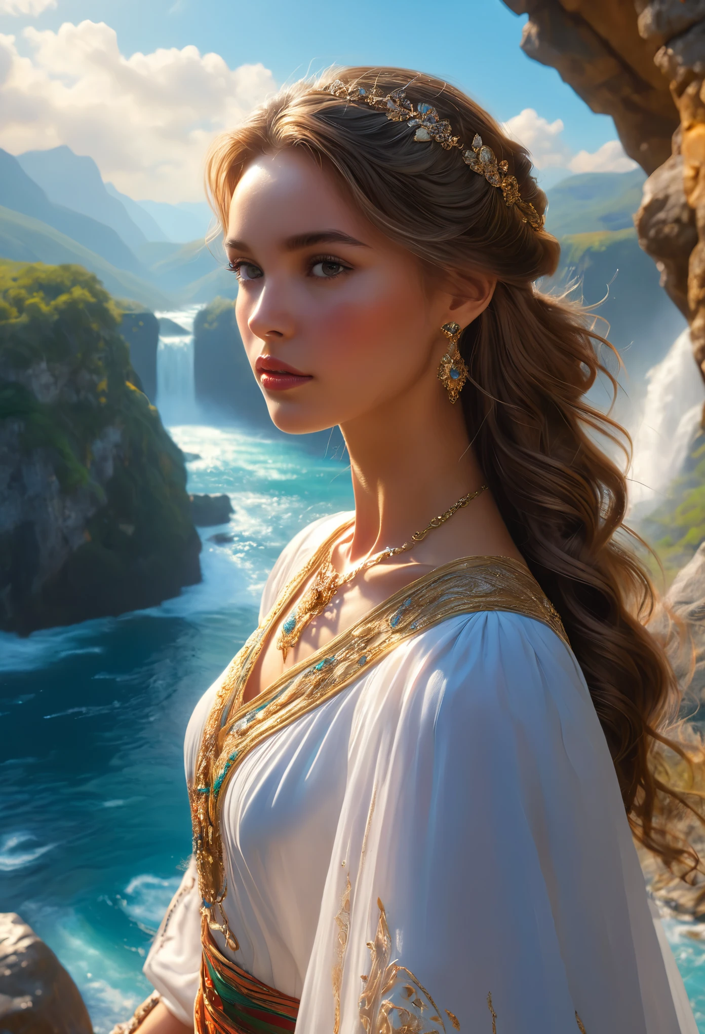 Cliff overlooking the waterfall, There are some arch-shaped stones on the top, Matte painting 8k, Matte Paint 8K, Portrait Wallpaper 8K, Portrait Wallpaper 8K, Portrait Wallpaper 4K, Portrait Wallpaper 4K, The Lost Series, realistic fantasy render, 8K resolution digital painting, 8K resolution digital painting, Jessica Rossier Fantasy Art, 4K rendered matte paint, 3D rendered matte paint