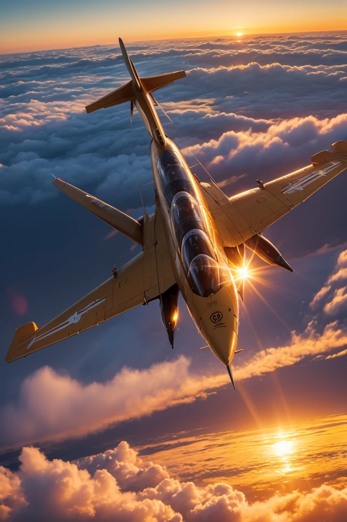 A largue cruize shipp flying above the clouds in a Golden sunset