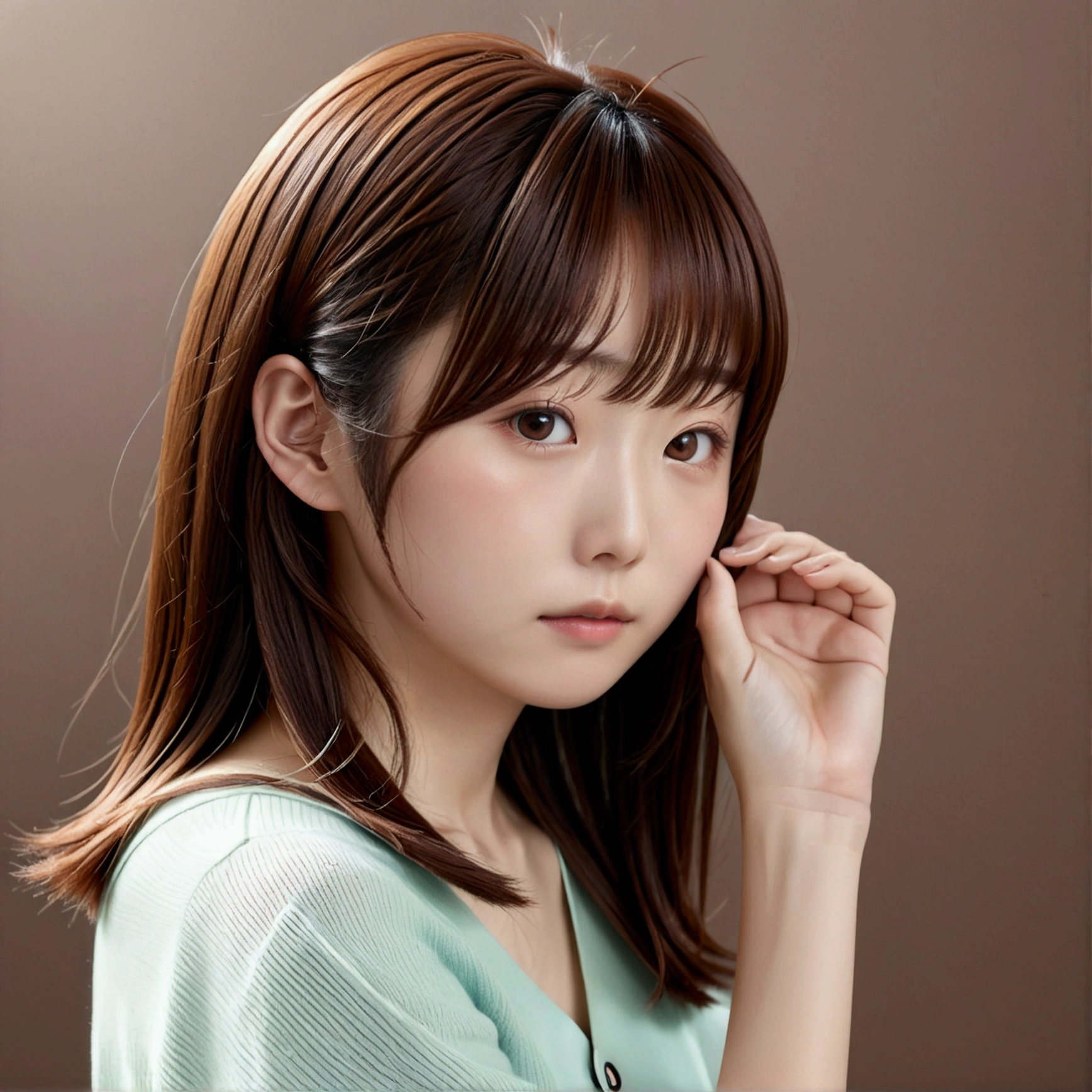 (8k、RAW Photos、Highest quality、masterpiece:1.2)、(Real、Photorealistic:1.4)、(Highly detailed 8K wallpapers)、(Professional Lighting、Cinematic lighting)、(18-year-old、Japanese、female、cute、Chiho、Sakimi-chan、Straight, shoulder-length brown hair:1.2)