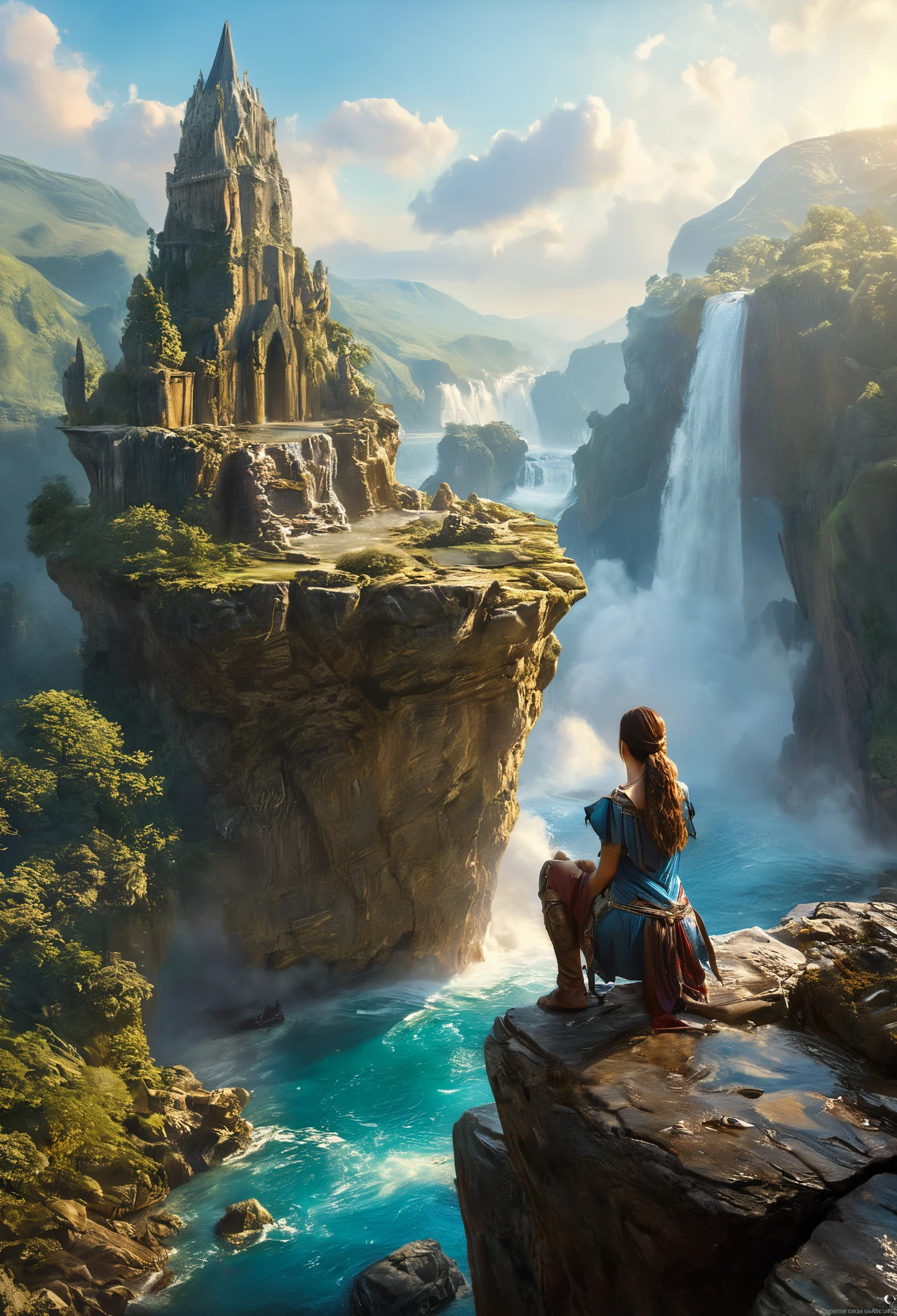 Cliff overlooking the waterfall, There are some arch-shaped stones on the top, Matte painting 8k, Matte Paint 8K, Portrait Wallpaper 8K, Portrait Wallpaper 8K, Portrait Wallpaper 4K, Portrait Wallpaper 4K, The Lost Series, realistic fantasy render, 8K resolution digital painting, 8K resolution digital painting, Jessica Rossier Fantasy Art, 4K rendered matte paint, 3D rendered matte paint