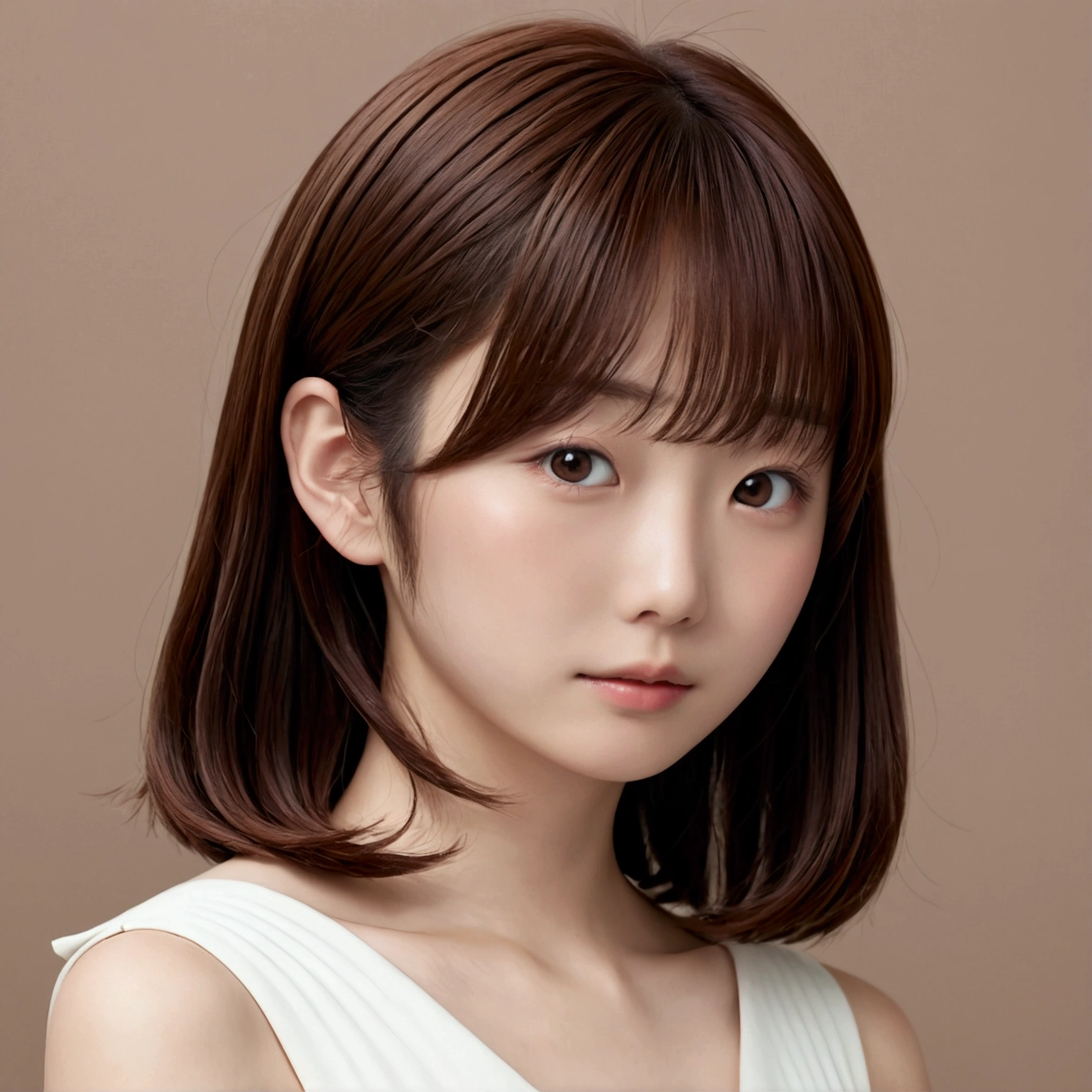 (8k、RAW Photos、Highest quality、masterpiece:1.2)、(Real、Photorealistic:1.4)、(Highly detailed 8K wallpapers)、(Professional Lighting、Cinematic lighting)、(18-year-old、Japanese、female、cute、Chiho、Sakimi-chan、Straight, shoulder-length brown hair:1.2)