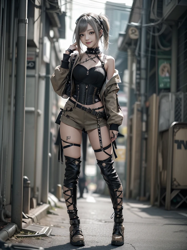 (Side view:1.1)、(Smiling with teeth showing:1.3),(Shibuya Gal:1.5)、(beautiful:1.5)、(Neo-Goth Fashion:1.5)、(Punk rock visual kei:1.5)、(A khaki and brown off-the-shoulder hoodie accessorized with delicate silver accessories..:1.5)、(A corset with a delicate beige and brown design:1.4)、(Dark gray, Khaki and brown snakeskin bodysuit:1.5)、(Snake print headband:1.3)、(Beige and charcoal knee socks:1.4)、Embellished collar and long boots、(I&#39;m Snake print underwear for sale.:1.4)、(Long eyelashes:1.3)、(Age 35)、((Highest quality、8k、masterpiece:1.3))、1 female、スリムでbeautiful腹筋:1.3、(Hairstyle Casual、beautiful boobs:1.1)、(Doing an aerobics pose:1.3)、dress:1.1、Super small face、Narrow eyes、double eyelid、A sloppy smile、Full Body Evian、Dynamic Angle、close、CPL Filter、Blurred Background、Bokeh、Blue Hour、Detailed face and skin texture、Detailed eyes、,(Twin tails:1.3)、(Brownish golden hair:1.3)、Idol Sculpture、(The background is a glamorous dance hall:1.3)、(Slimming your legs:1.4)、(The body is slim:1.3)、(clavicle:1.1)
