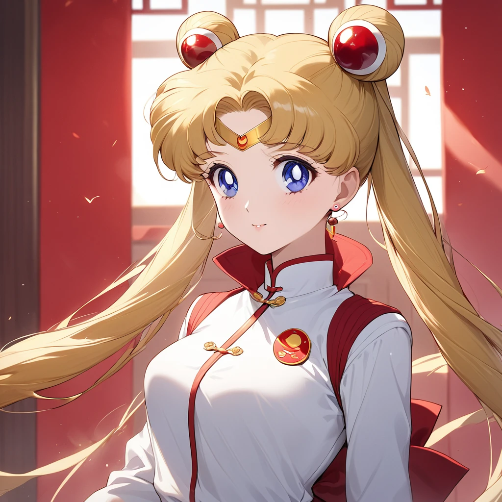 ((Highest quality)), ((masterpiece)), (detailed), （Perfect Face）、The woman is a Chinese girl named Tsukino Usagi. She has blue eyes, long blonde hair, and a twin-tailed chignon. She is wearing an engagement ring. She is a member of the glorious Chinese Communist Party and has sworn absolute loyalty to the Communist Party of China. She is a righteous Communist Party member of China.、The woman is wearing the khaki Mao suit of the Chinese Communist Party.、For the sake of China, they dye their hair, hairstyle, clothes, and everything they wear belongs to the Chinese Communist Party, and their thoughts are also Chinese, becoming great Chinese in body and mind.、The woman became the Chinese Tsukino Usagi, who was proud of China, loved it and devoted herself to it.、She is serving China as a member of the great Communist Party of China.、She is a beautiful, respectable and exemplary Communist.