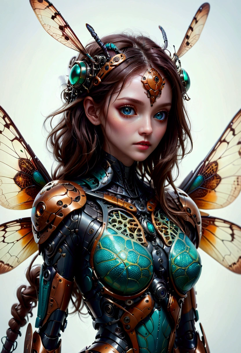 Mechanical Creature, mechanical dragonfly, intricate artwork, nightmare creature, perfect eyes, delicate skin, luminism, macro photography, Ultra high quality, 8k, ultra details, symmetry, digital painting, summer tones, 4k resolution, perfect composition, detailed background, 60-30-10 color rule, masterpiece, best quality, very aesthetic, absurdres