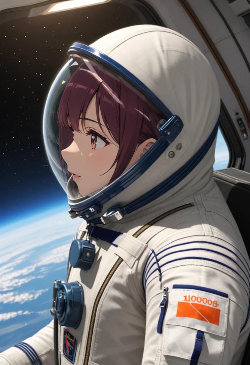 ((Female pilot in the cockpit of a reconnaissance plane), (airplane cockpit), (in flight), (10000 feet altitude)、(sky view):1.7),, short hair, street, emo, BLACK hair, white eyes, eyeliner, apocalypse, girl, nside the (cockpit:1.9) of a (futuristic spaceship:1.6), , blush,sitting on a chair, covered navel, space helmet, space helm, plug suit , space helmet, eva helm, space suit, short hair, spacesuit, astronaut
from side